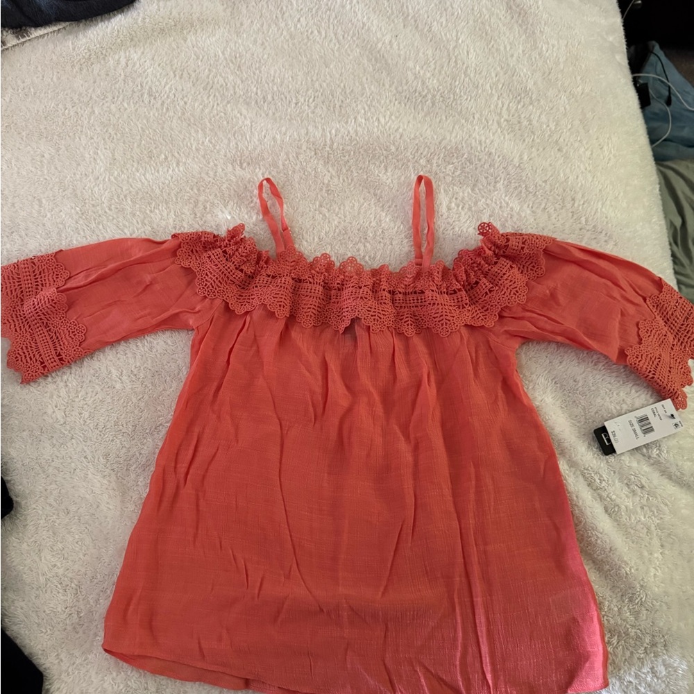 BCX Orange Ruffled Smocked 3/4 Sleeve Blouse